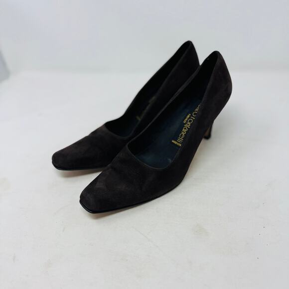Vintage Renzo Fontanelli Chocolate Brown Suede Pumps Made in Italy Heel Size 8.5 - Picture 1 of 13